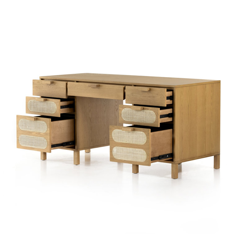 Allegra Honey Oak Executive Desk with Cane Paneling and Cord Management