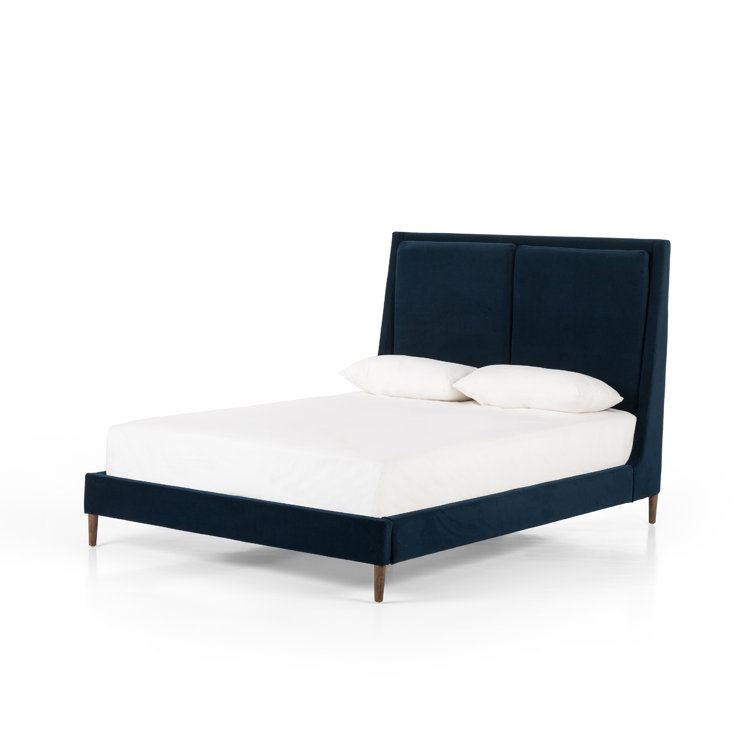Dover Crescent Queen Bed with Distressed Natural Linen Upholstery
