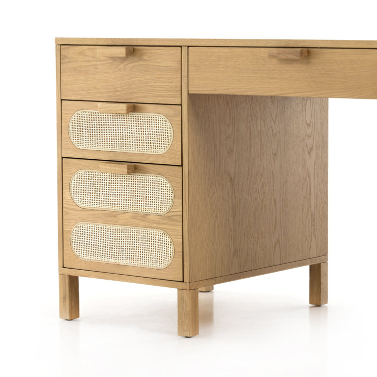Allegra Honey Oak Executive Desk with Cane Paneling and Cord Management