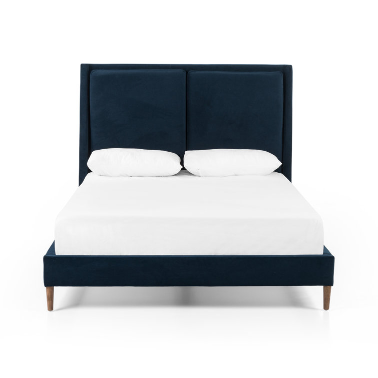 Dover Crescent Queen Bed with Distressed Natural Linen Upholstery