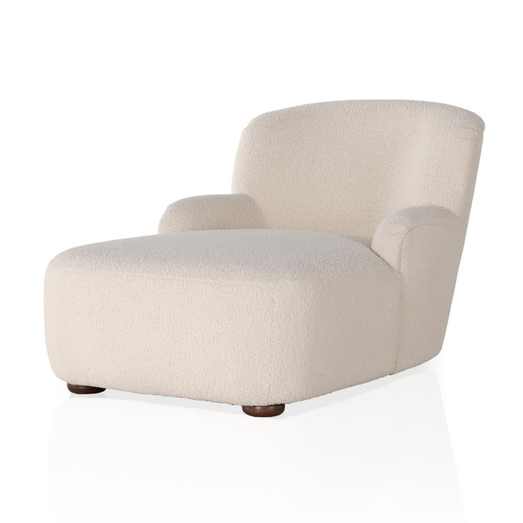 Kaden Classic Cream Bouclé & Rich Brown Wood Chaise Lounge