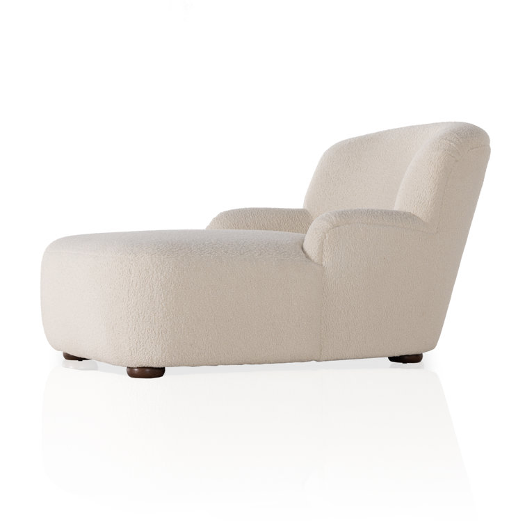 Kaden Classic Cream Bouclé & Rich Brown Wood Chaise Lounge