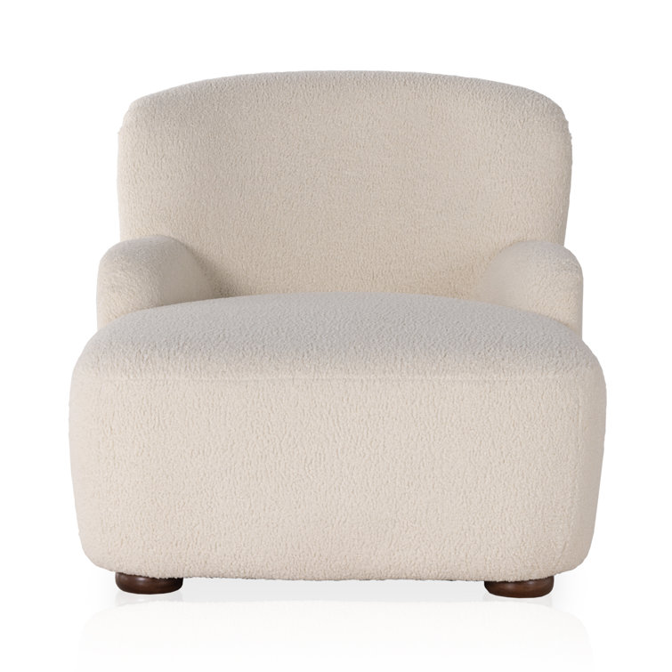 Kaden Classic Cream Bouclé & Rich Brown Wood Chaise Lounge