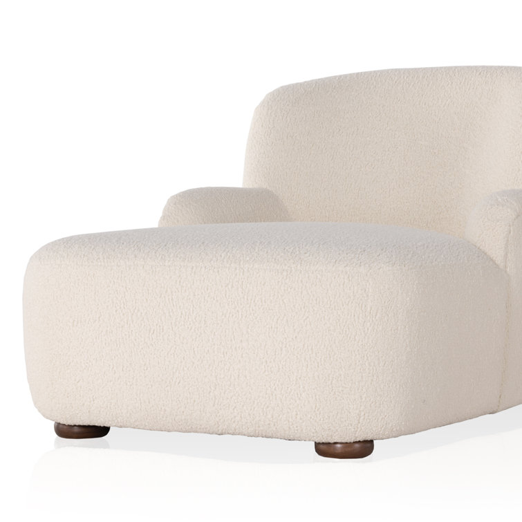 Kaden Classic Cream Bouclé & Rich Brown Wood Chaise Lounge