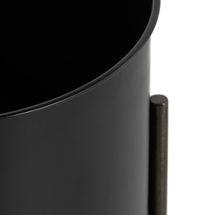 Jed 26" Tall Black Iron Planter with Brass Accents