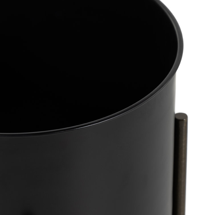 Jed 26" Tall Black Iron Planter with Brass Accents