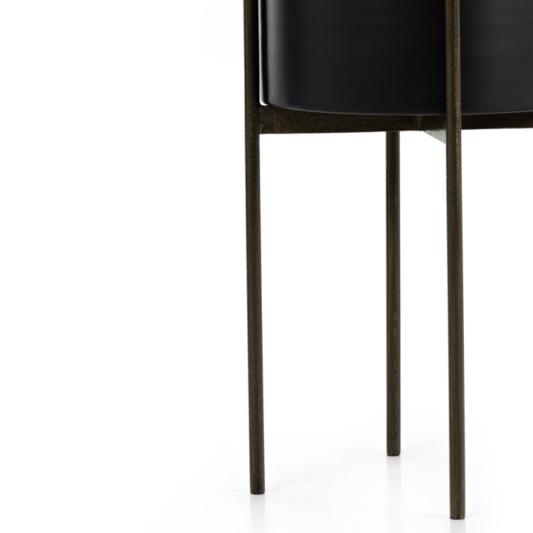 Jed 26" Tall Black Iron Planter with Brass Accents