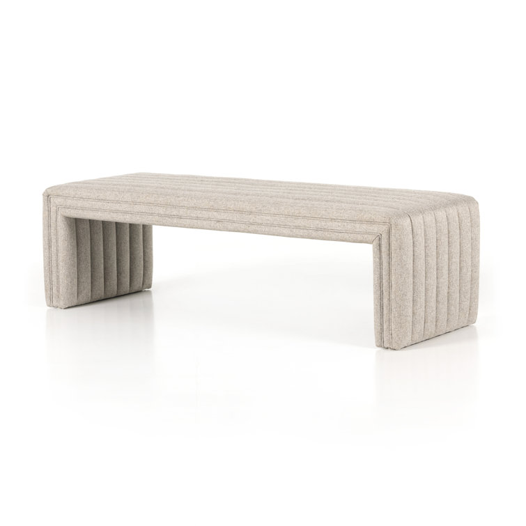 Contemporary Beige Upholstered Storage Bench 61"