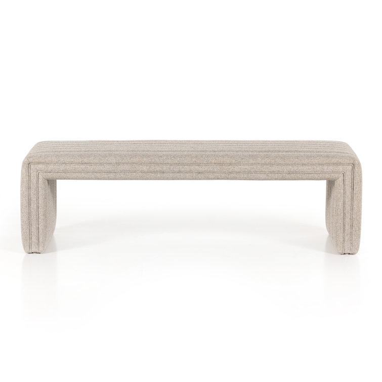 Contemporary Beige Upholstered Storage Bench 61"