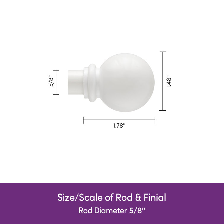 White Adjustable Steel Curtain Rod with Decorative Ball Finials, 28"-48"