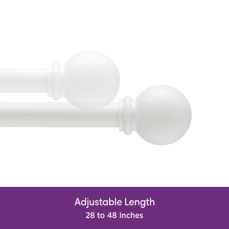 White Adjustable Steel Curtain Rod with Decorative Ball Finials, 28"-48"