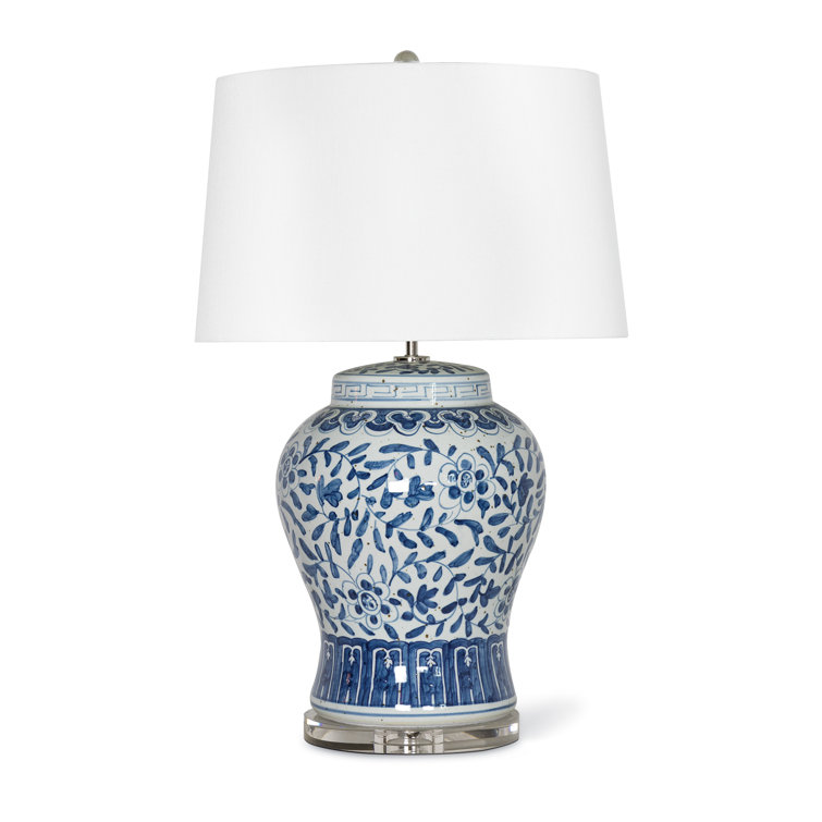 Regina Royal Blue Ceramic Table Lamp with Linen Shade