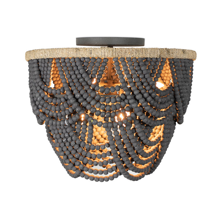 Lorelei Grey Wood-Bead 6-Light Coastal Flush Mount
