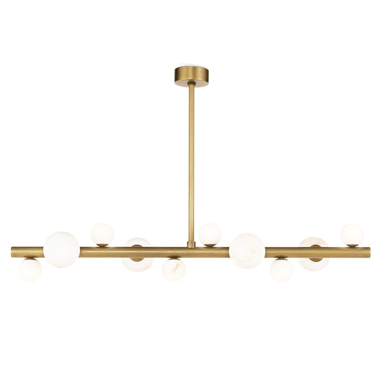 Elegant Alabaster & Brass 10-Light Sculptural Chandelier
