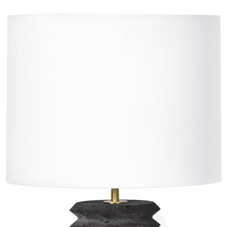 Black Travertine Table Lamp with Linen Shade
