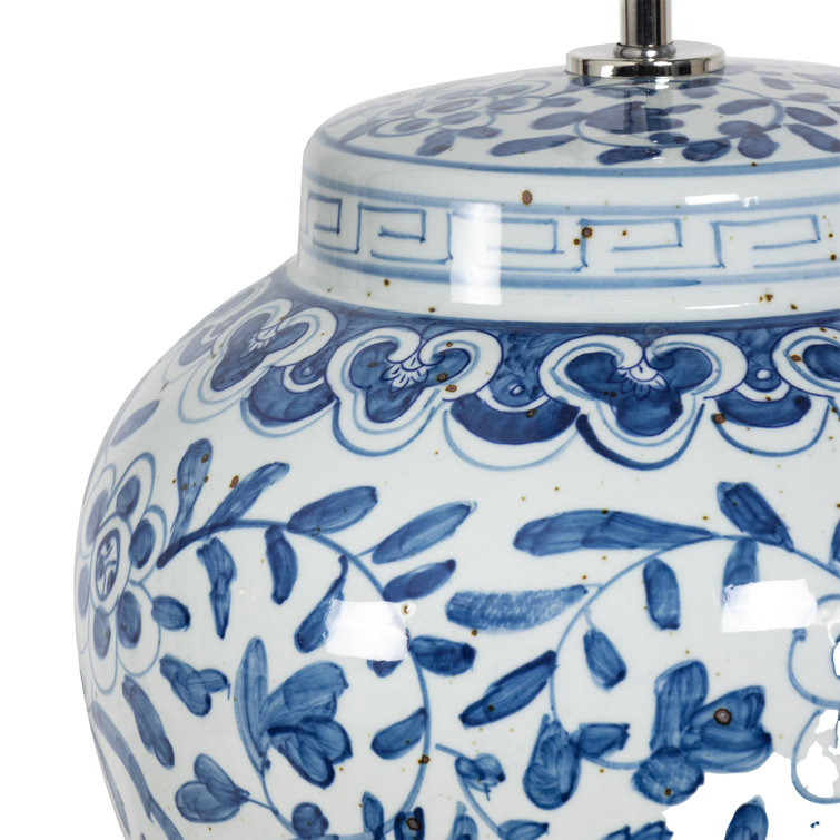 Regina Royal Blue Ceramic Table Lamp with Linen Shade
