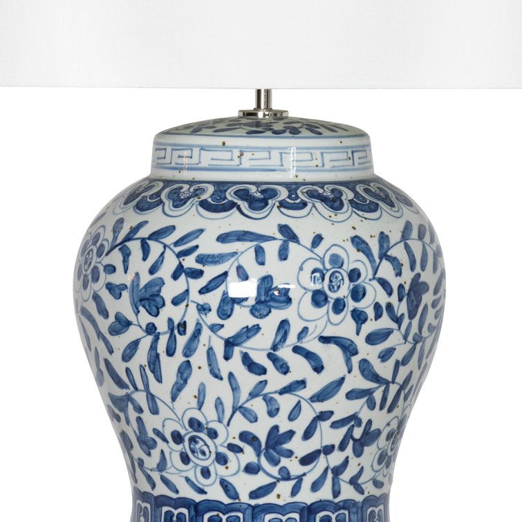 Regina Royal Blue Ceramic Table Lamp with Linen Shade
