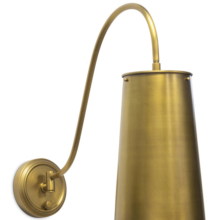 Elegant Dimmable Natural Brass Wall Sconce with Metal Shade