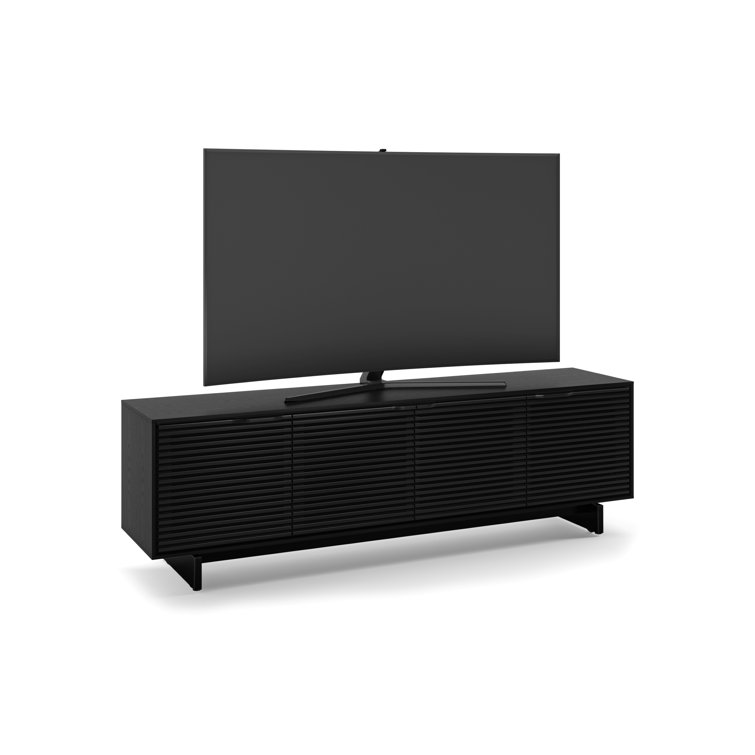 Ebonized Ash Black Media Console with Solid Wood Cabinet