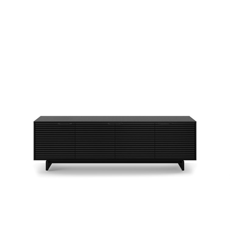 Ebonized Ash Black Media Console with Solid Wood Cabinet