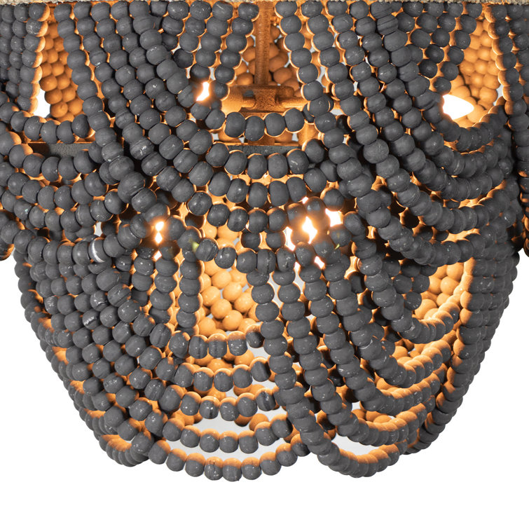 Lorelei Grey Wood-Bead 6-Light Coastal Flush Mount