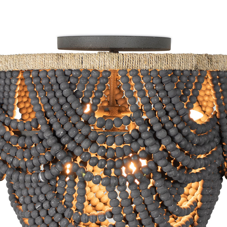 Lorelei Grey Wood-Bead 6-Light Coastal Flush Mount