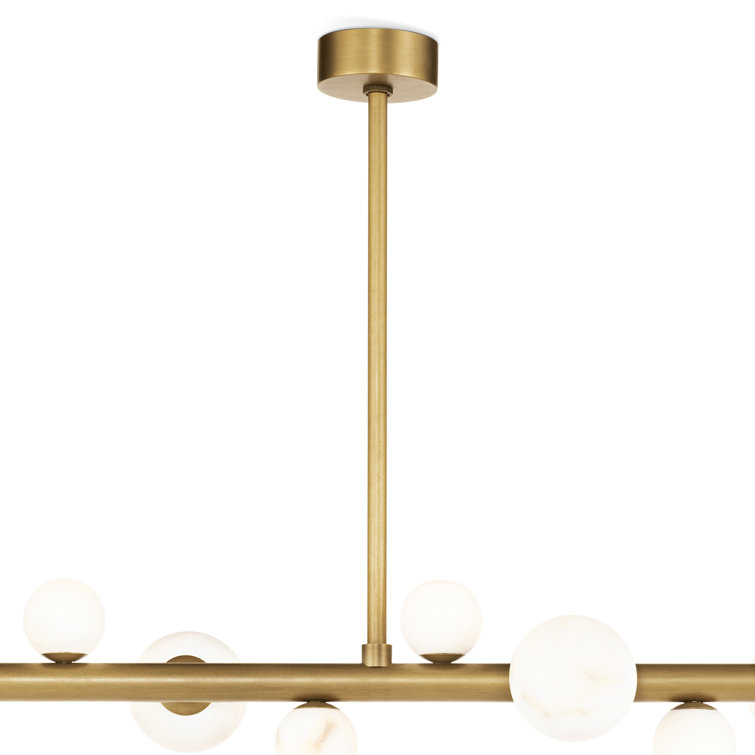 Elegant Alabaster & Brass 10-Light Sculptural Chandelier