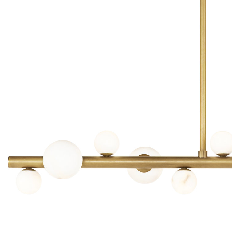Elegant Alabaster & Brass 10-Light Sculptural Chandelier