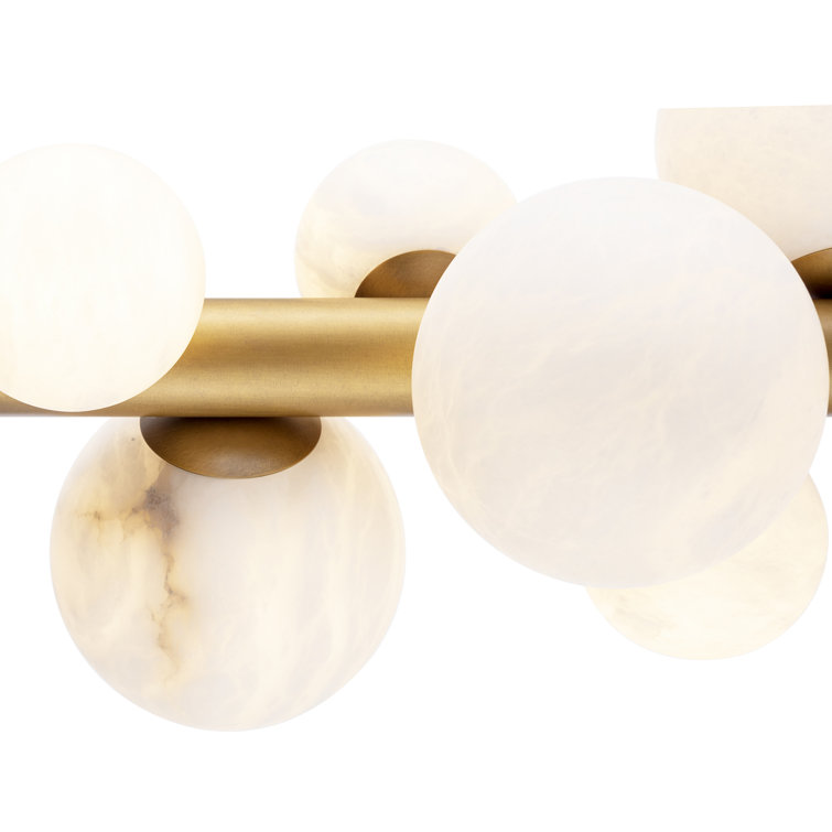 Elegant Alabaster & Brass 10-Light Sculptural Chandelier