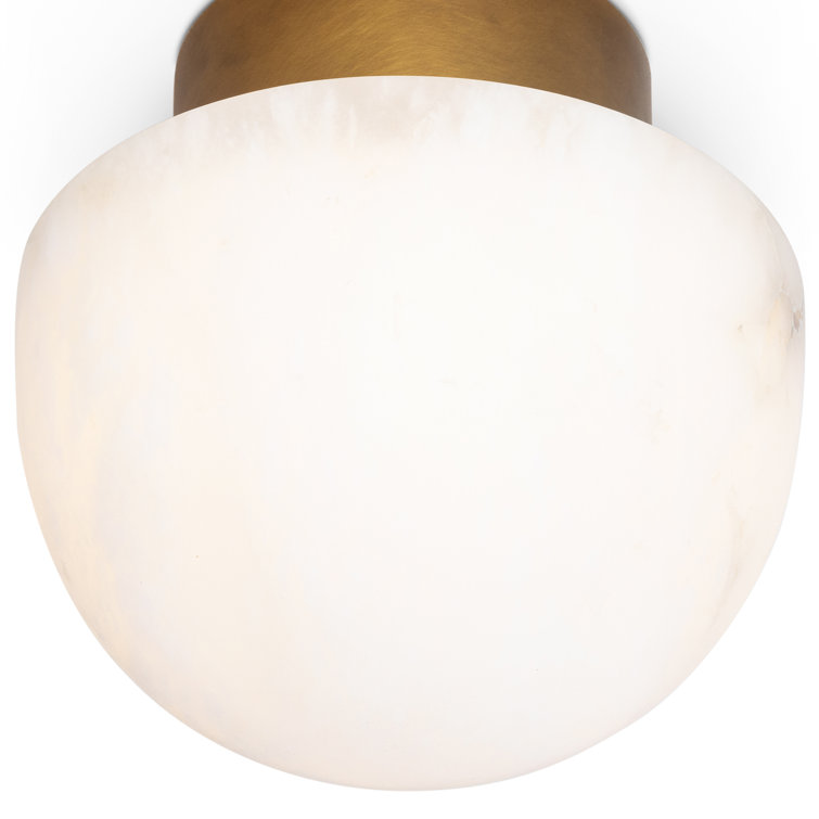 Parker Deco-Inspired Natural Alabaster 1-Light LED Flush Mount in Brass