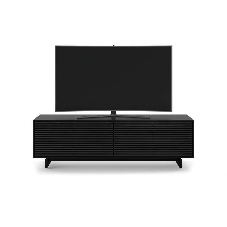 Ebonized Ash Black Media Console with Solid Wood Cabinet