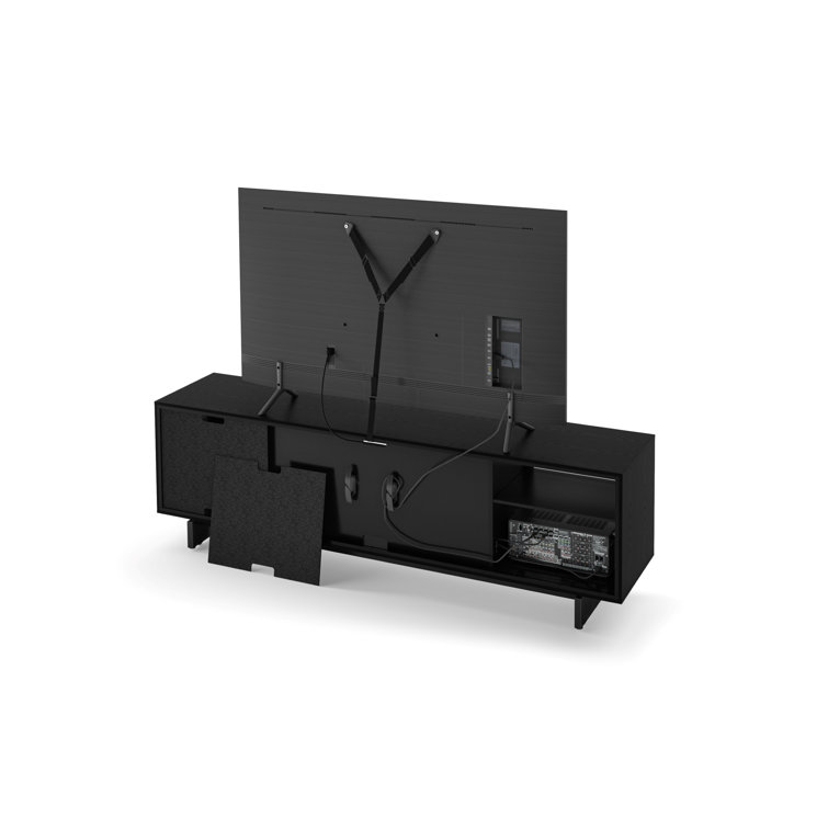 Ebonized Ash Black Media Console with Solid Wood Cabinet