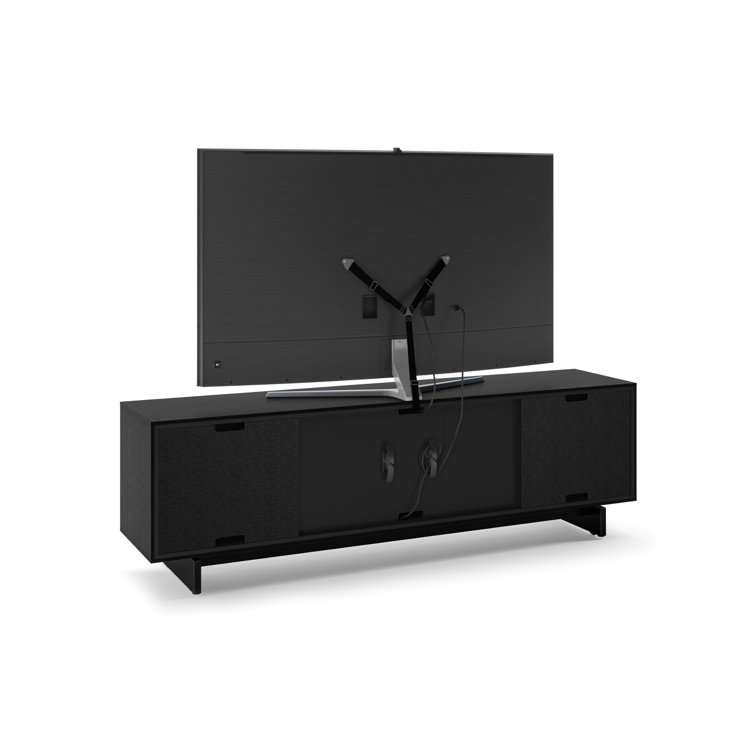 Ebonized Ash Black Media Console with Solid Wood Cabinet