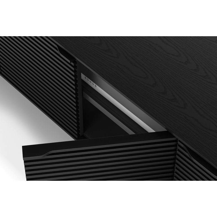 Ebonized Ash Black Media Console with Solid Wood Cabinet