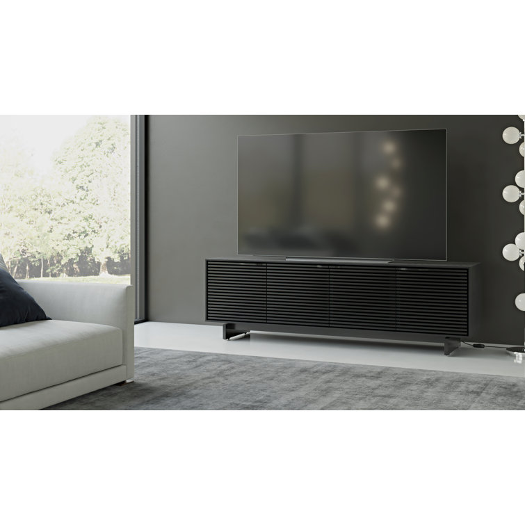 Ebonized Ash Black Media Console with Solid Wood Cabinet