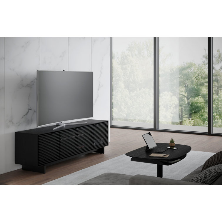 Ebonized Ash Black Media Console with Solid Wood Cabinet