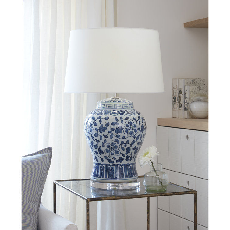 Regina Royal Blue Ceramic Table Lamp with Linen Shade