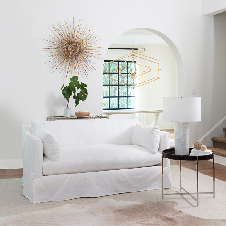 White Linen Shade Mother of Pearl Table Lamp