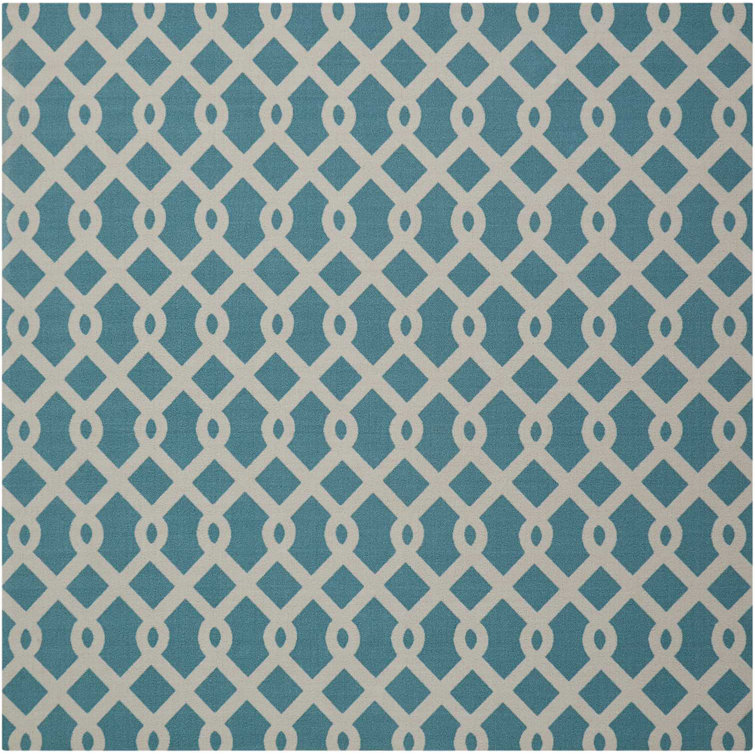 Easterly Geometric Blue and White Outdoor Square Rug