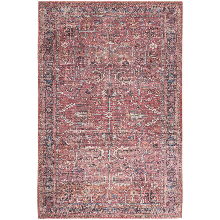 Vintage Brick Red Persian Pattern 7'10" x 9'10" Washable Area Rug
