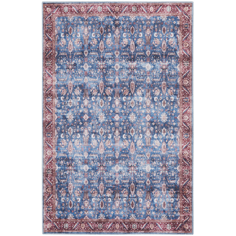 Vintage Floral Elegance Washable Rug 5'3" x 7'3" in Blue Brick