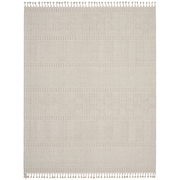 Ivory Geometric Braided Synthetic Rectangular Area Rug