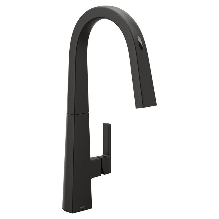 Matte Black Smart Touchless Pull-Down Kitchen Faucet with Gold Handle