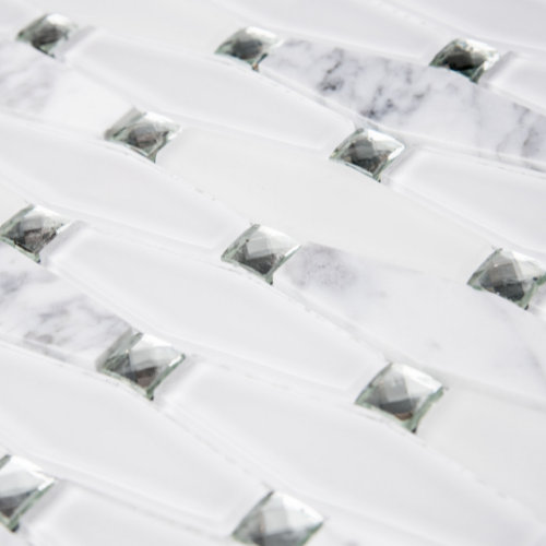 Carrara Diamond 12" x 12" White and Gray Glass Mosaic Wall Tile