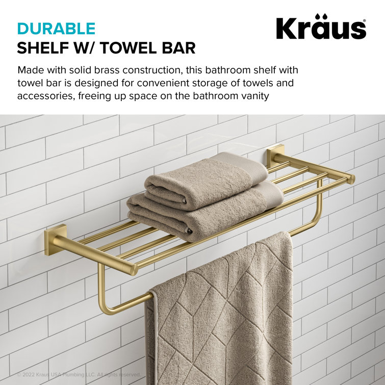 Brushed Gold Wall Mounted Towel Rack with Shelf