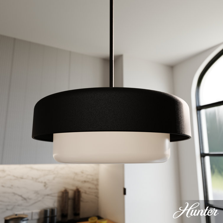 Natural Iron 18" Drum Pendant with Frosted Glass Shade