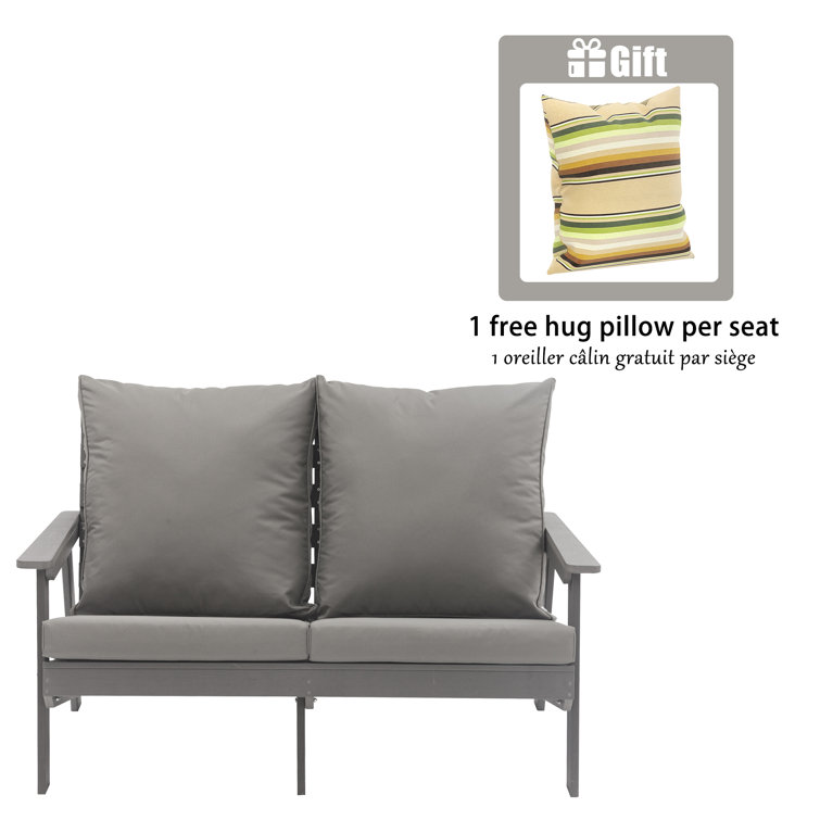 Gray Outdoor Loveseat with Cushions and Metal Frame