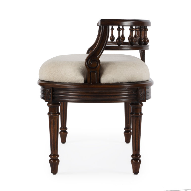 Hathaway 37" Dark Cherry Upholstered Bench with Cream Cushion