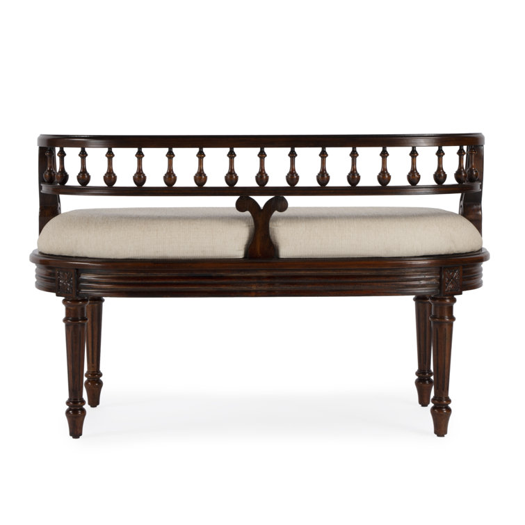 Hathaway 37" Dark Cherry Upholstered Bench with Cream Cushion
