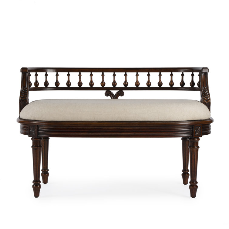 Hathaway 37" Dark Cherry Upholstered Bench with Cream Cushion